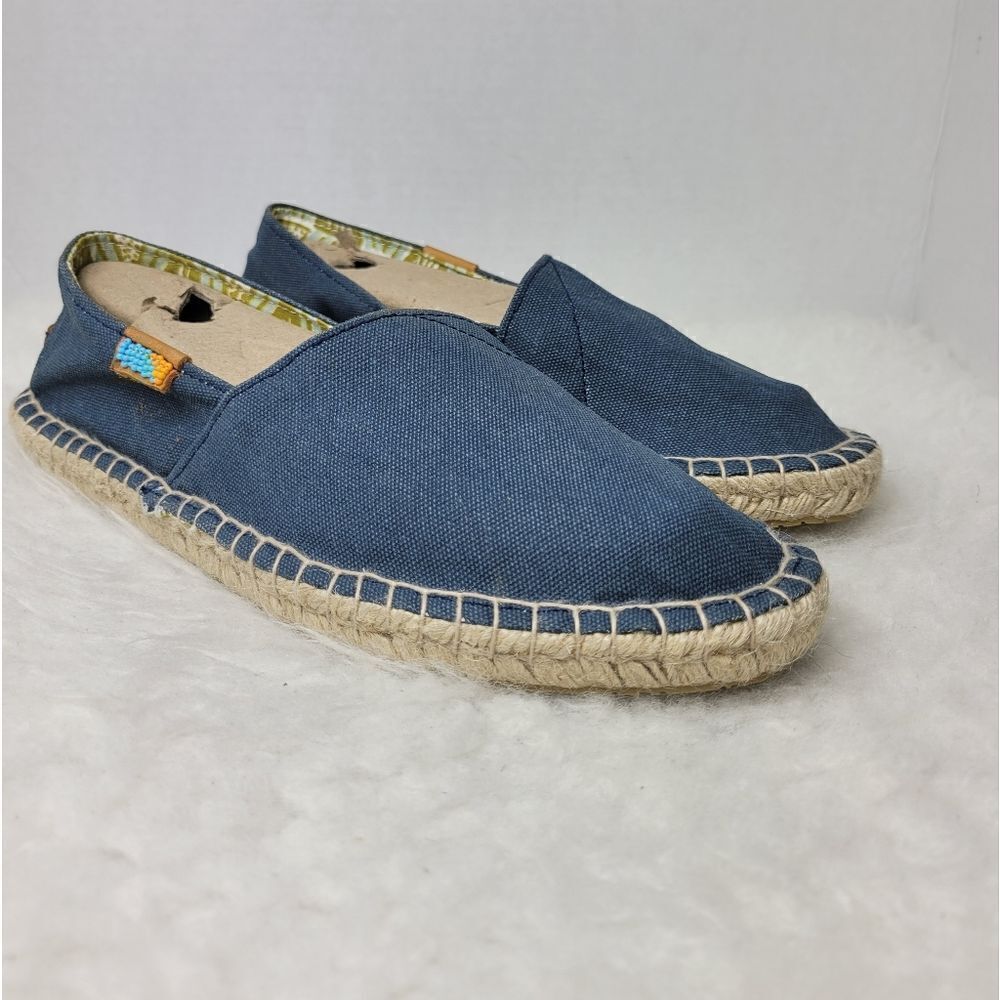 Ubuntu Women's  Canvas Espadrille Beaded Slip On Ethical Blue Shoe Size 9.5 New.